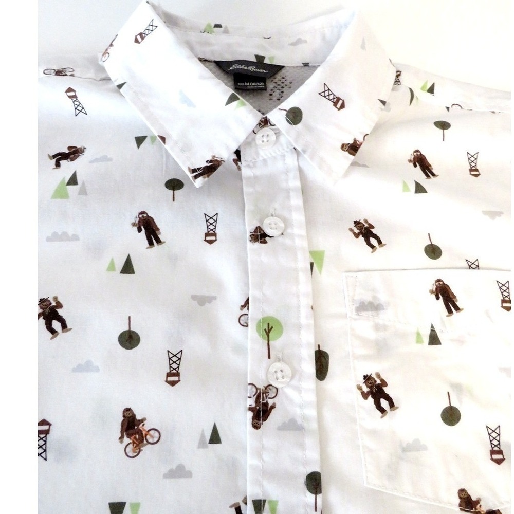 Eddie Bauer Boys‎ M 10/12 Button Down Outdoor Adventure Print Short Sleeve